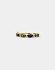 Yellow gold ring with green and blue sapphires