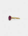 Yellow gold ring with vertical ruby and white diamonds