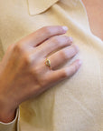 Yellow gold ring with champagne diamond and cushion setting