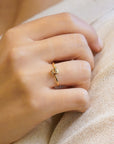 Champagne diamond yellow gold ring with spiral shank