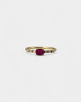 Yellow gold ring with horizontal ruby and white diamonds