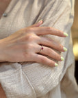 Yellow gold ring with horizontal ruby and white diamonds