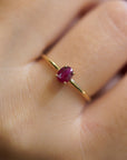 Yellow gold ring with vertical oval ruby