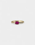Yellow gold ring with horizontal ruby and white diamonds