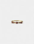 Yellow gold ring with rhodolites and white diamonds