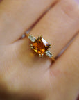 Yellow gold ring with square Madeira quartz and white diamonds