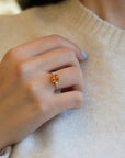 Yellow gold ring with square Madeira quartz and white diamonds