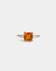 Yellow gold ring with square Madeira quartz and white diamonds