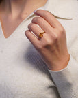 Yellow gold ring with square citrine quartz and side citrines and yellow sapphires