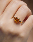 Yellow gold ring with square madera quartz and side madera quartz
