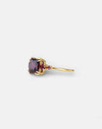 Yellow gold ring with square rhodolite and side rhodolites and tourmalines