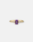 Yellow gold ring with rectangular amethyst and white diamonds