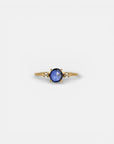 Yellow gold ring with rose-cut blue sapphire and white diamonds