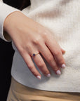 Yellow gold ring with rose-cut blue sapphire and white diamonds