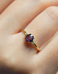Yellow gold ring with rose-cut blue sapphire and white diamonds