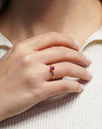 Yellow gold ring with rose-cut ruby and white diamonds