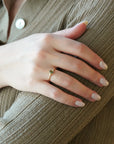 Yellow gold ring with rose-cut green sapphire and white diamonds