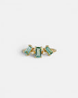 Yellow gold ring with tilted teal tourmalines and white diamonds