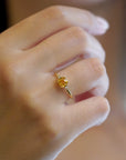 Yellow gold ring with square citrine and two white diamonds