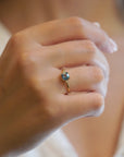 Yellow gold ring with square citrine and two white diamonds