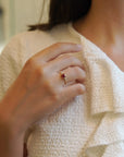 Yellow gold ring with square citrine and two white diamonds