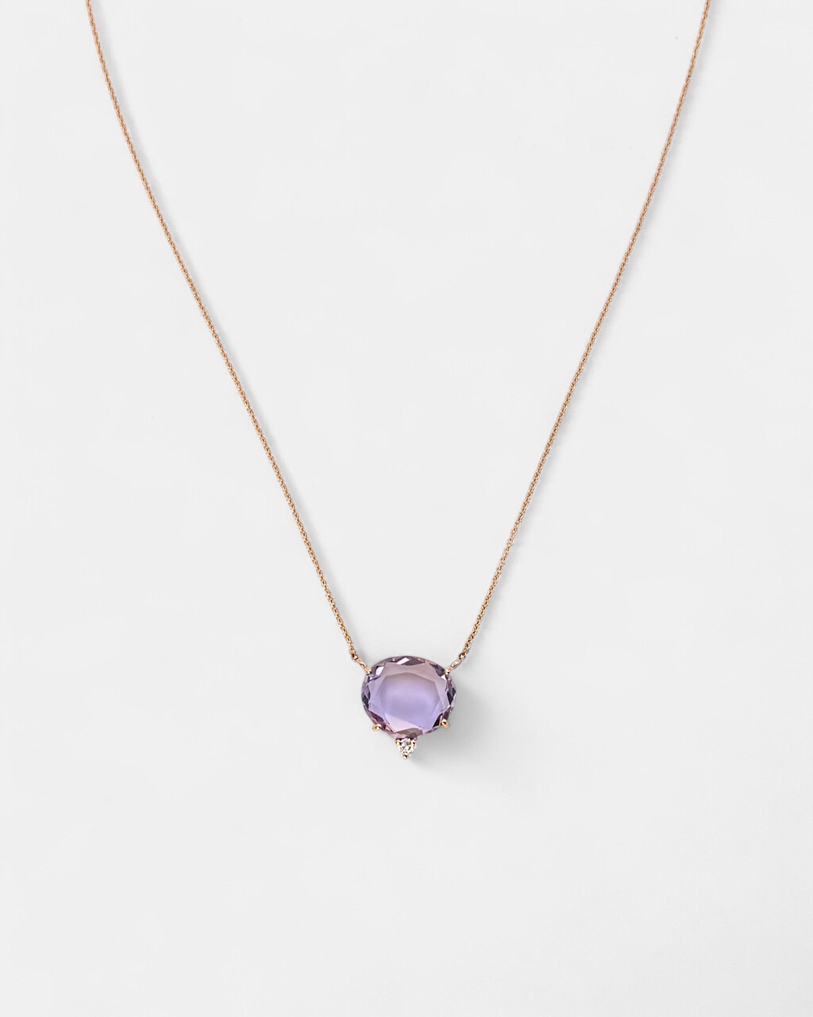 Collana in oro rosa con ametista e diamante bianco