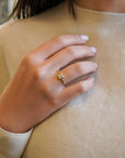 Yellow gold ring with rectangular composition of diamonds