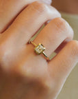 Yellow gold ring with rectangular composition of diamonds