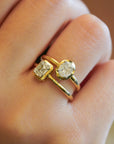 Yellow gold ring with rectangular composition of diamonds