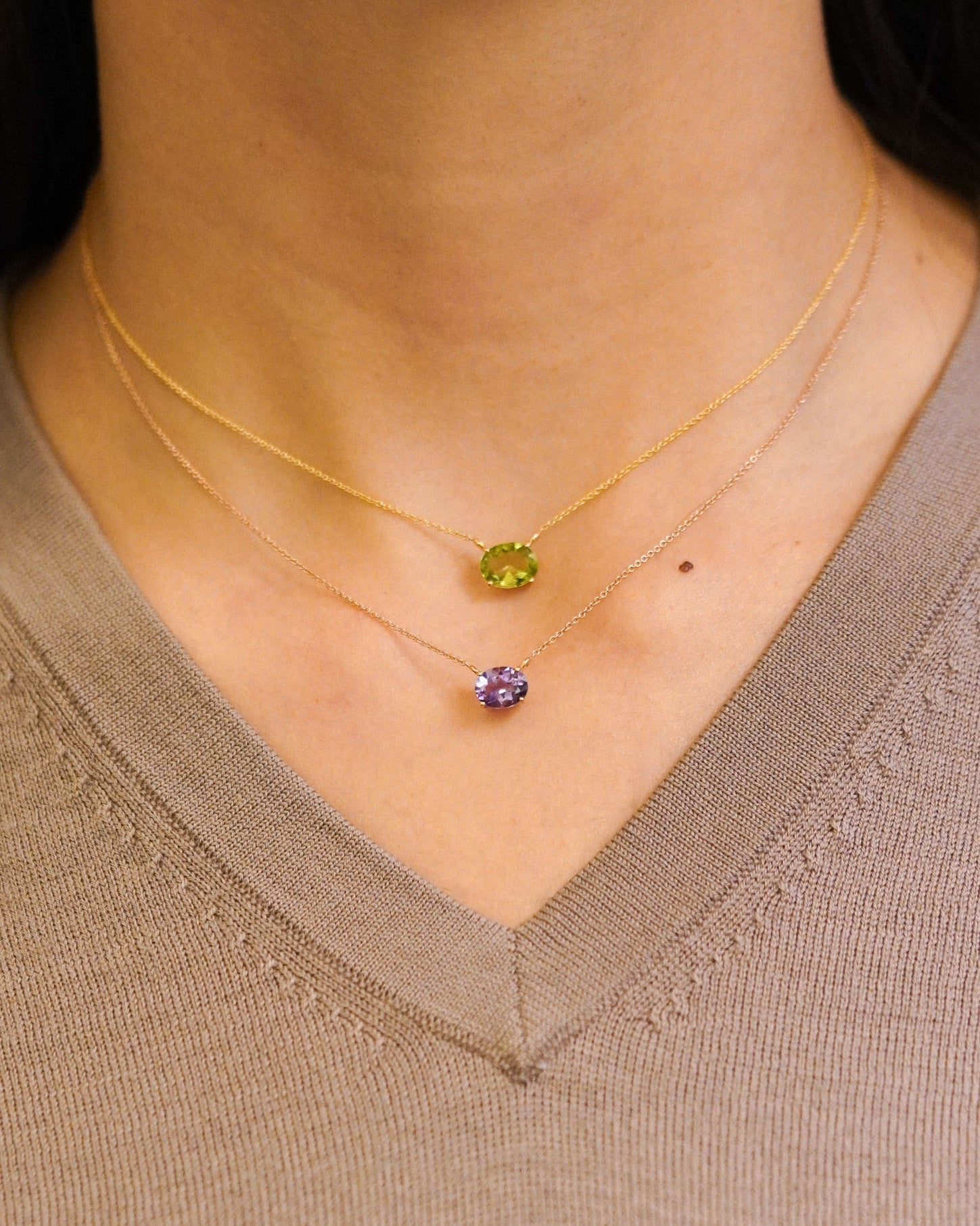 girocolli in oro giallo con peridoto e ametista LE MUSE Milano