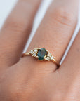 Francesca Ring - Oval Green Sapphire and White Diamonds