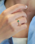 Yellow gold ring with oval emerald and rounded bezel