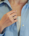 Yellow gold ring with oval emerald and rounded bezel