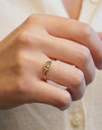 Yellow gold ring with champagne diamond and cushion setting