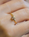Champagne diamond yellow gold ring with spiral shank
