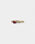 Yellow gold ring with horizontal ruby ​​and white diamonds