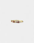 Yellow gold ring with rhodolites and white diamonds