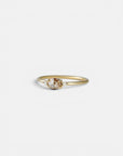 Yellow gold ring with vertical oval champagne diamond and white diamonds
