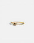 Yellow gold ring with vertical oval champagne diamond and white diamonds