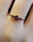 Yellow gold ring with five gradient stones - Rhodolite and Tourmaline