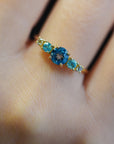 Yellow gold ring with five gradient stones - Topaz and Aquamarine