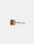 Yellow gold ring with square rhodolite and white diamonds
