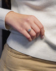Yellow gold ring with square light blue topaz and side topaz and aquamarine