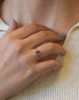 Yellow gold ring with rectangular amethyst and white diamonds