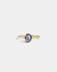 Yellow gold ring with oval rose-cut blue sapphire and white diamonds