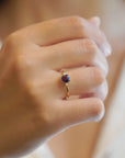 Yellow gold ring with square citrine and two white diamonds