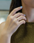 Yellow gold ring with three natural pearls and white diamonds