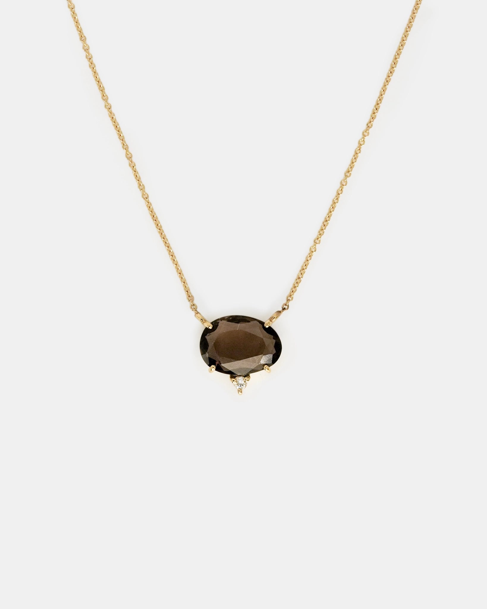 Collana in oro giallo con quarzo fumè e diamante bianco