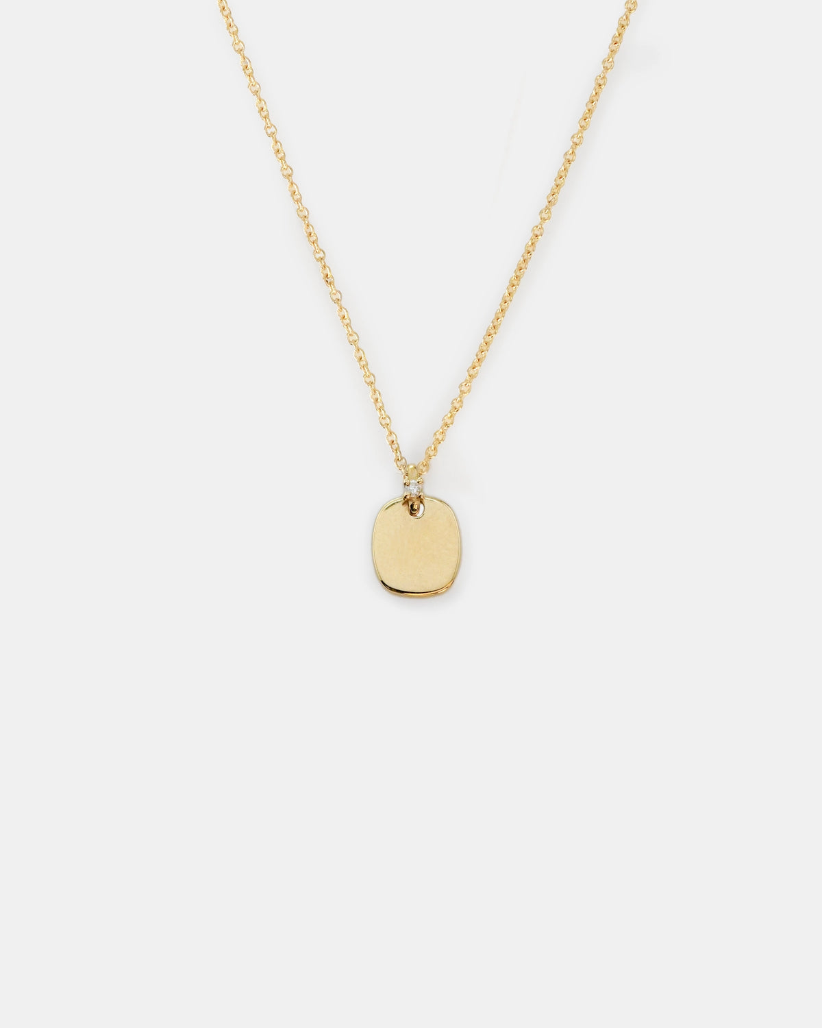 Yellow gold necklace with rectangular pendant and diamond detail