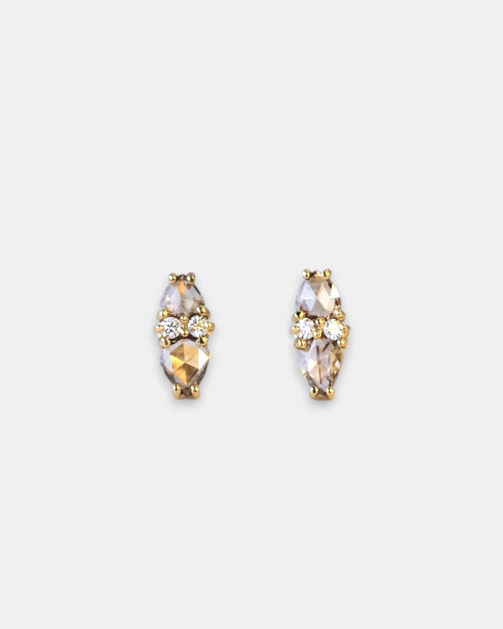 Yellow gold earrings with champagne diamonds and white diamonds